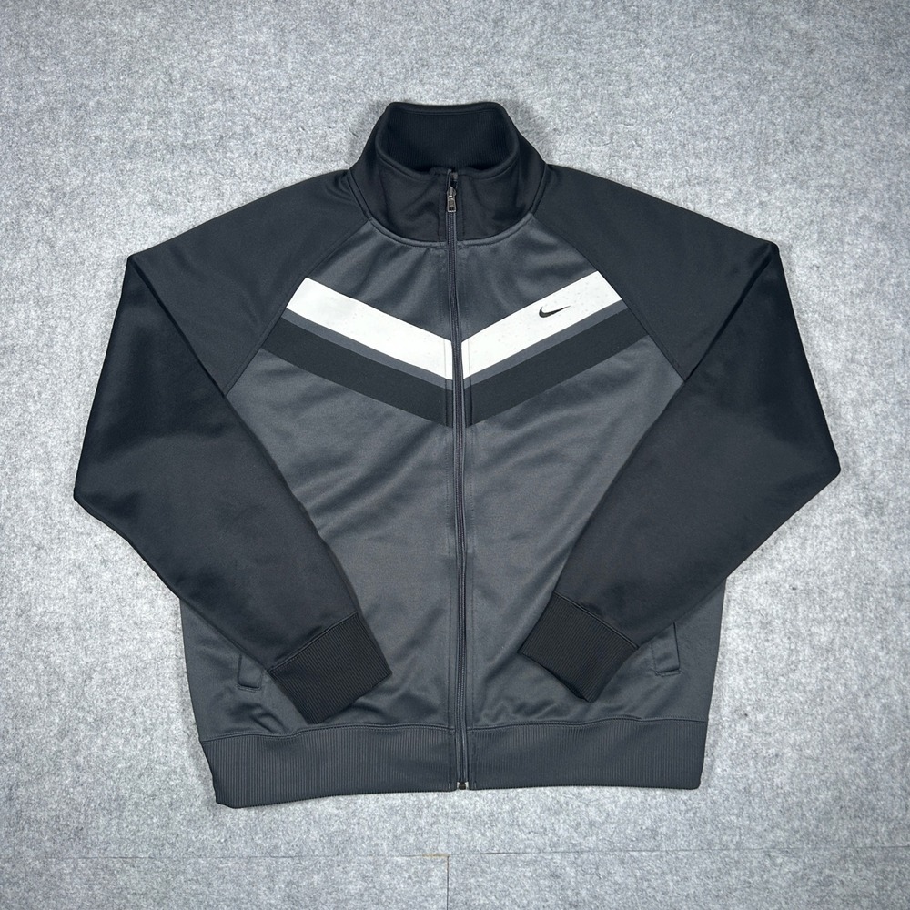 Nike Track Jacket Mens XL Black Gray Chevron Athletic Full Zip Swoosh Sportswear